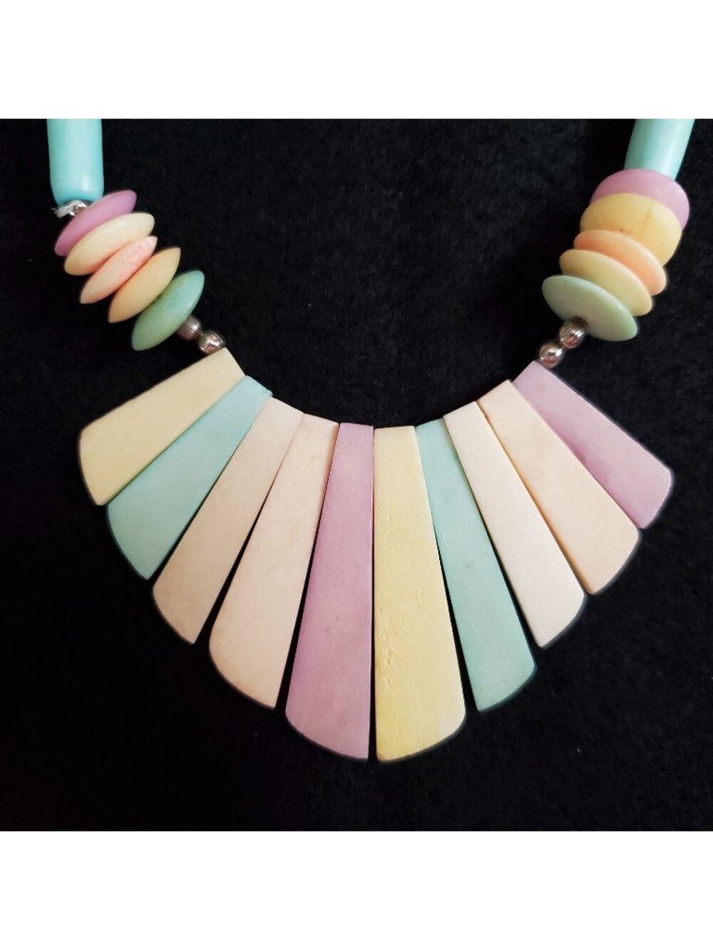 Vintage Beaded Bib Necklace Pastel Green Cream Pink Statement 22"